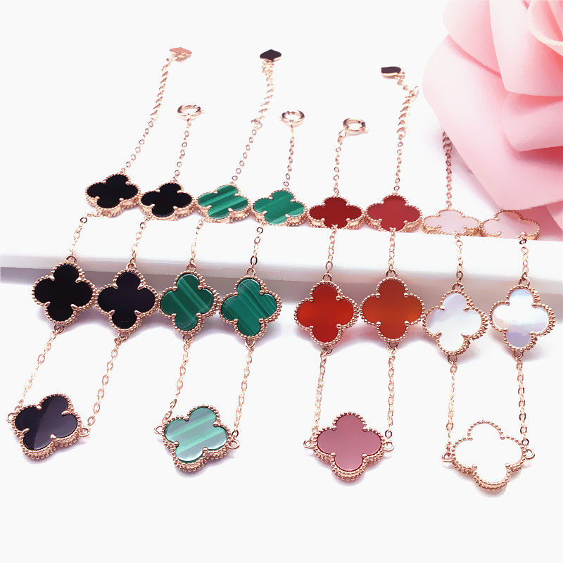 翁氏珠宝14k彩金四叶草手链纯 紫金585紫金首饰14k玫瑰金14k彩金