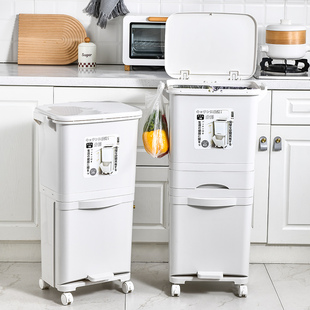 厨房垃圾桶家用2026新款带盖厨余专用免弯腰干湿分离大容量可移动