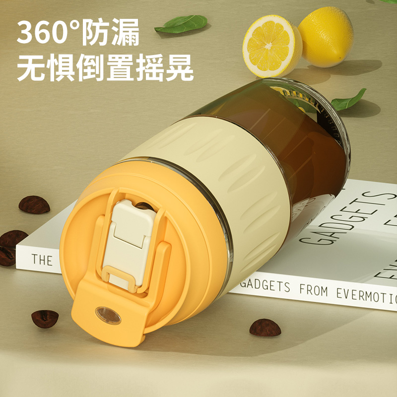 玻璃水杯子咖啡杯茶杯泡茶带盖随行便携办公室男女双饮吸管奶茶夏