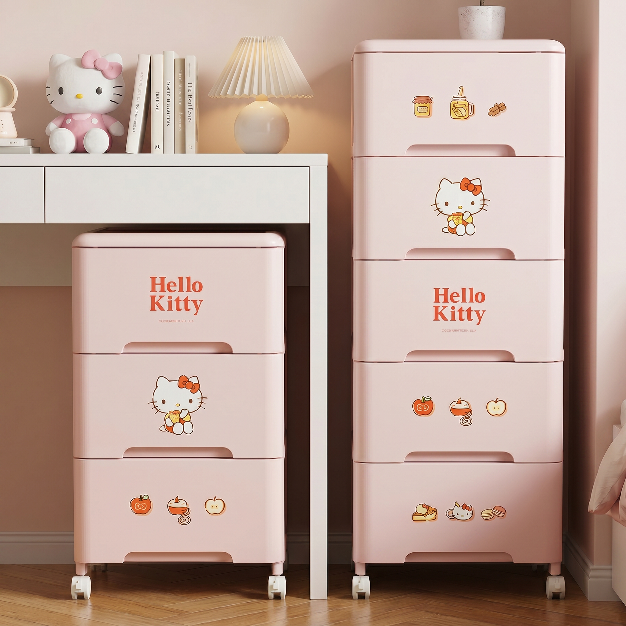 HelloKitty桌下抽屉式收纳柜学生零食储物柜可移动家用多层置物架
