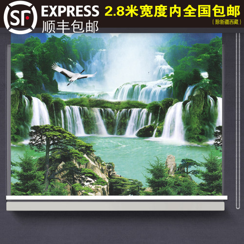 风景画升降窗帘防水全遮光卷帘