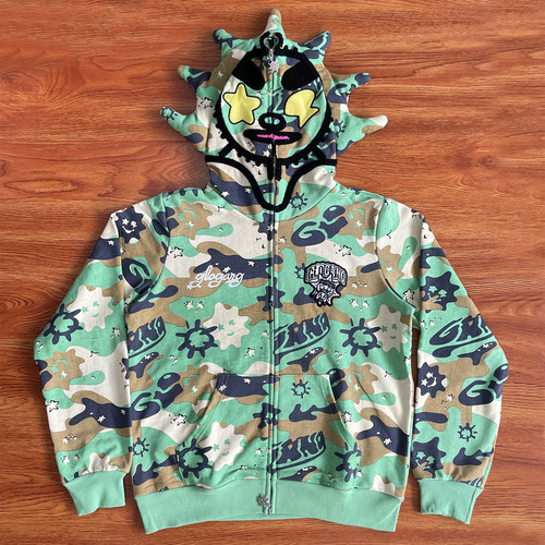 Glo Gang The Glory Full Zip Hoodie饮料卡通迷彩刺绣拉链卫衣