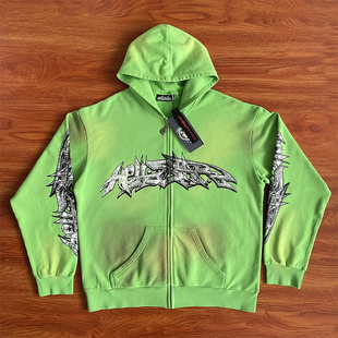 Hellstar Studios Zip Up Hoodie 拉链洗水纯棉连帽卫衣