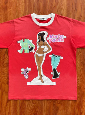 Vertabrae Punk style 美式复古印花撞色衣领纯棉短袖T恤