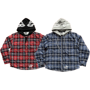 Sp5der Hooded Zip Flannel Shirt Jacket 拉链格子连帽夹克外套