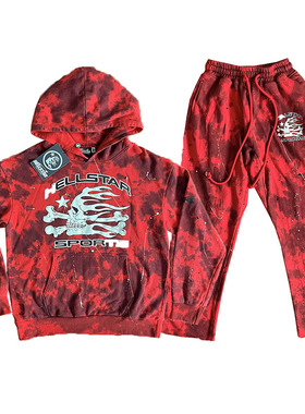 Hellstar Sports Tie Dye Hoodie pants红色扎染泼墨重工长裤卫衣