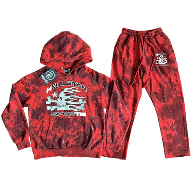 Hellstar Sports Tie Dye Hoodie pants红色扎染泼墨重工长裤卫衣