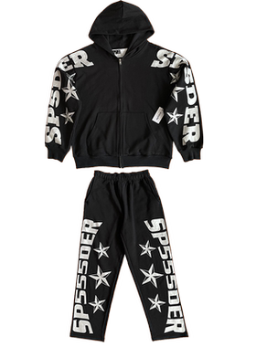 Sp5der worldwide 555555 美式潮牌个性星星印花休闲长裤卫衣套装