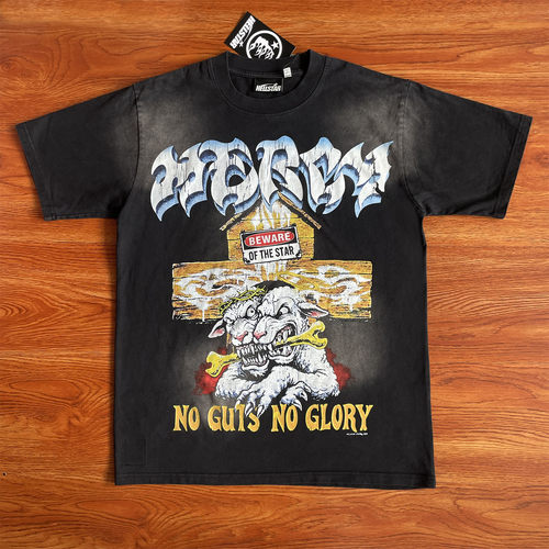 HellStar Studios Tee 十字骷髅双头恶犬字母印花复古男女短袖T恤