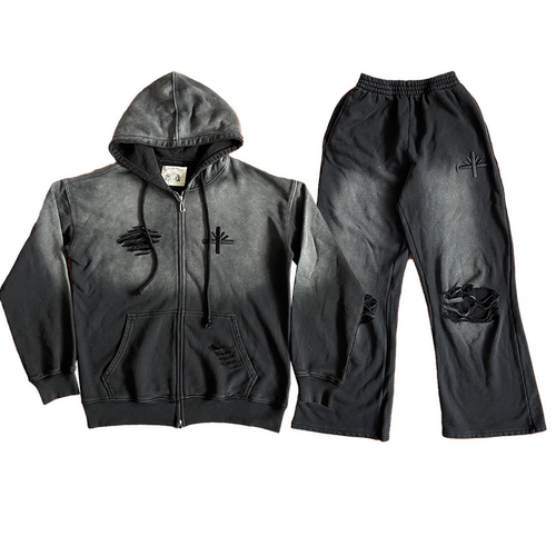 Vertabrae Embroidered Logo Hoodie 磨烂破洞刺绣卫衣长裤套装