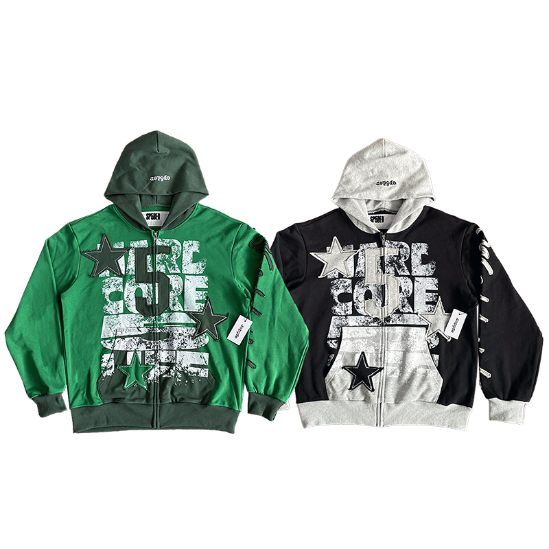 Sp5der worldwide 555555 烫钻刺绣美式开衫连帽卫衣