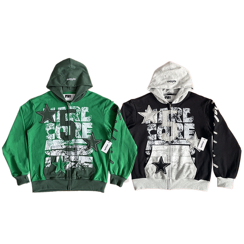 Sp5der worldwide 555555 烫钻刺绣美式开衫连帽卫衣