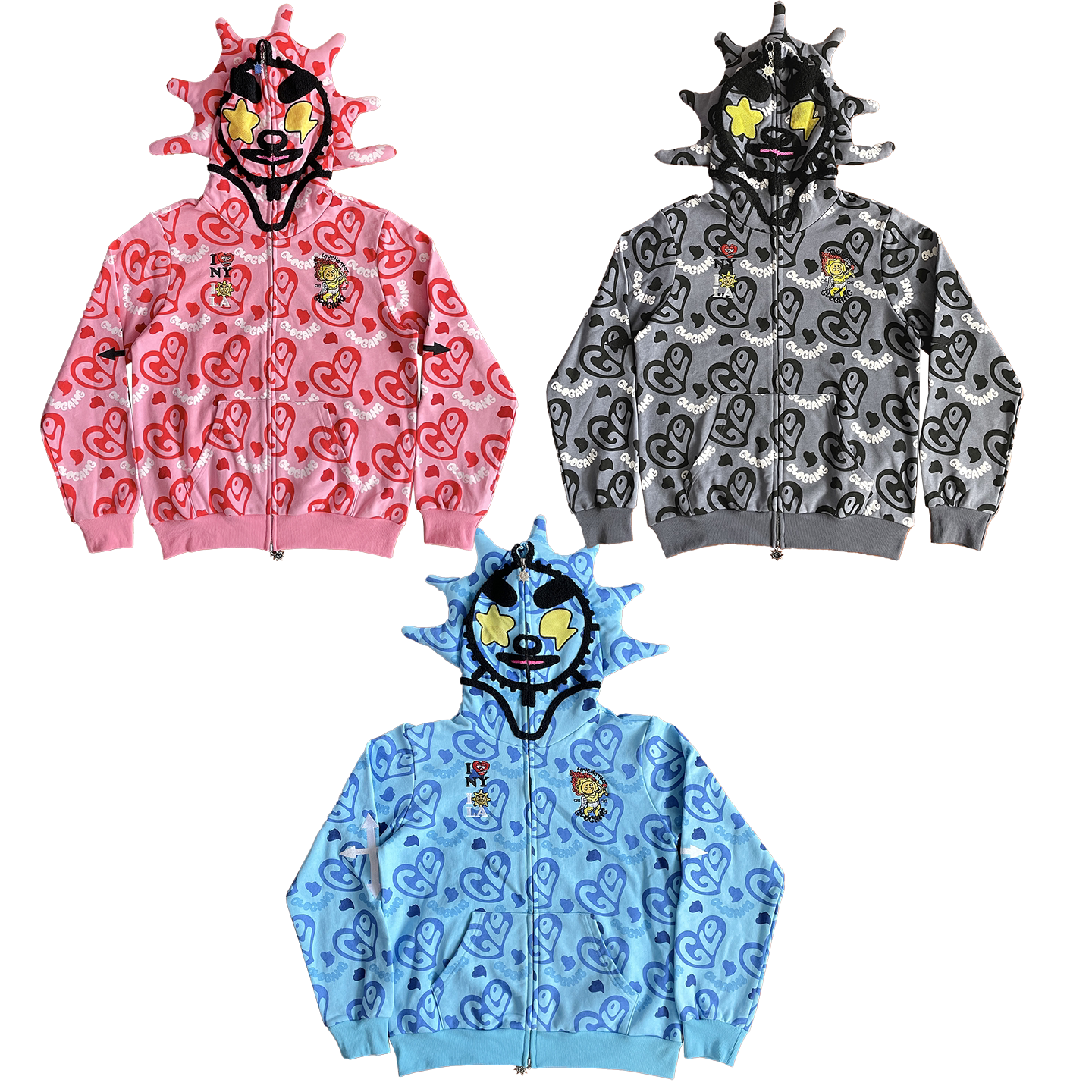 Glo Gang The Glory Full Zip Hoodie饮料卡通印花烫钻拉链卫衣