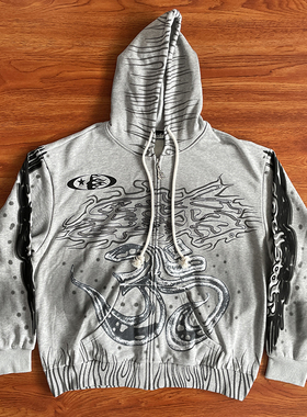 Hellstar Studios  Zip Up Hoodie 灰色街头风拉链连帽卫衣