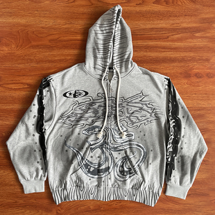 Hellstar Studios Zip Up Hoodie 灰色街头风拉链连帽卫衣