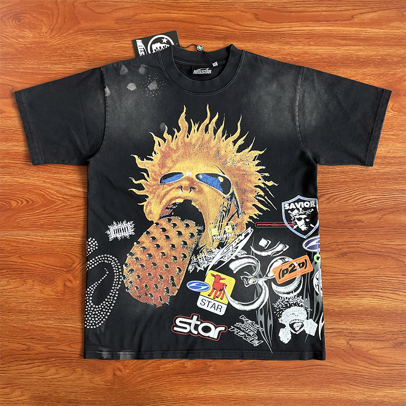 Hellstar Studios欧美风潮流火焰涂鸦黑色短袖T恤