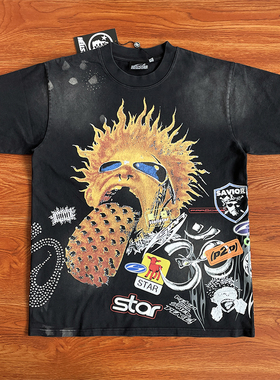 Hellstar Studios欧美风潮流火焰涂鸦黑色短袖T恤