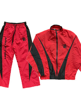 Hellstar Thriller 红黑色拼接刺绣外套长裤套装