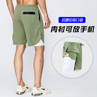 美式运动短裤冰丝速干专业田径跑步训练户外骑行假两件弹力五分裤