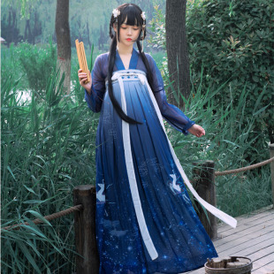爱莲说星鹿原创汉服女装对襟齐胸襦裙三米摆六米摆九米摆星空汉服