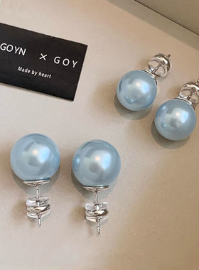 Doro朵兰の「气质耳饰」蓝色施家珍珠耳钉银针女小众耳环2025新款