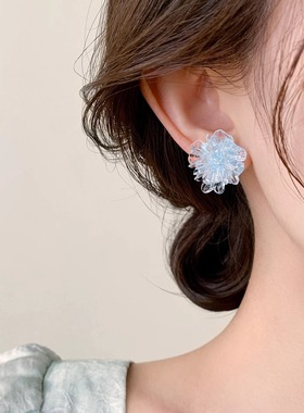 Doro朵兰の「甜美耳环」冰透蓝色花朵耳钉女新款爆款小众设计耳饰