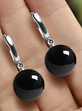 Doro朵兰の复古轻奢耳坠耳扣2025年新款时尚高级感黑色玉石耳环女