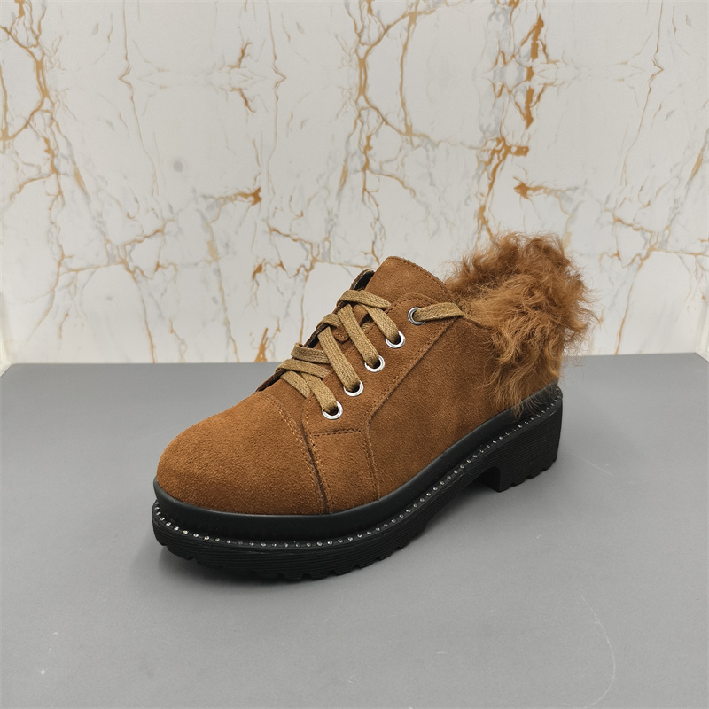 断码处理真皮2025冬季圆头深口厚底增高牛反绒欧美风加绒女单鞋
