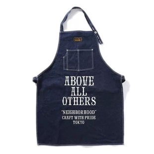 潮牌NBHD复古水洗牛仔面料字母印花咖啡店工作服工装围裙工匠罩衣