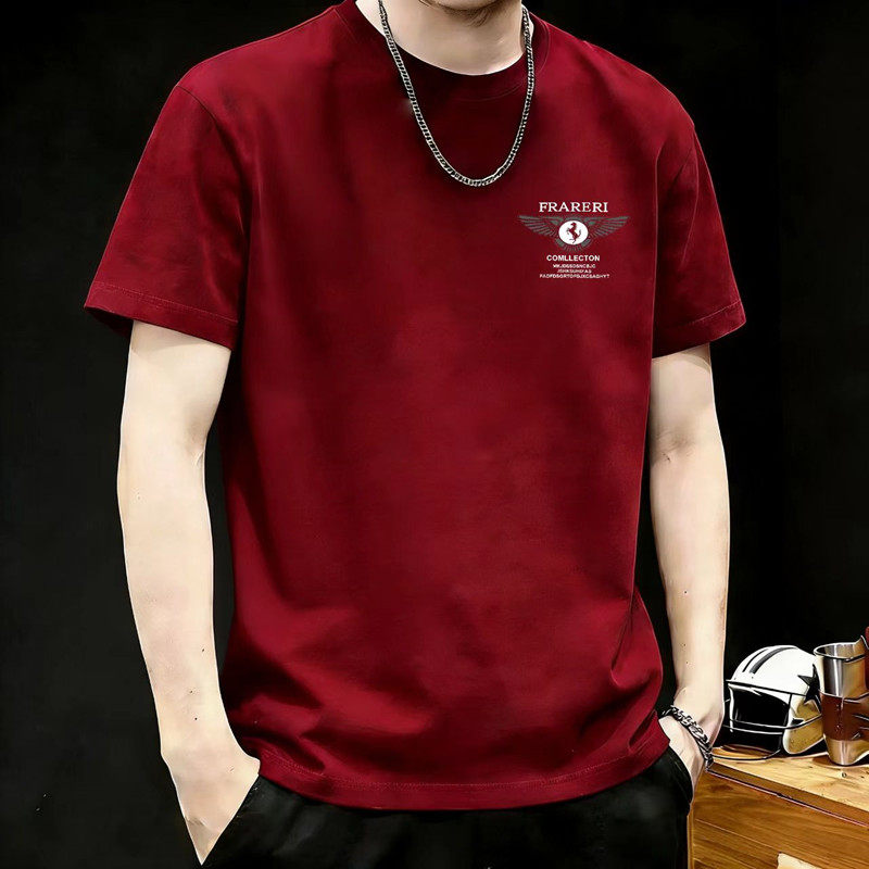 重磅纯棉短袖T恤男夏季潮牌印花圆领修身帅气时尚透气百搭上衣