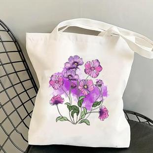 花朵风格 帆布袋国风外出购物补习上学帆布包书包托特手提包