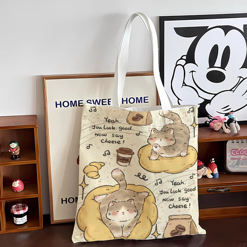 韩版帆布包女单肩手提包小清新高中学生书包百搭休闲购物补习袋