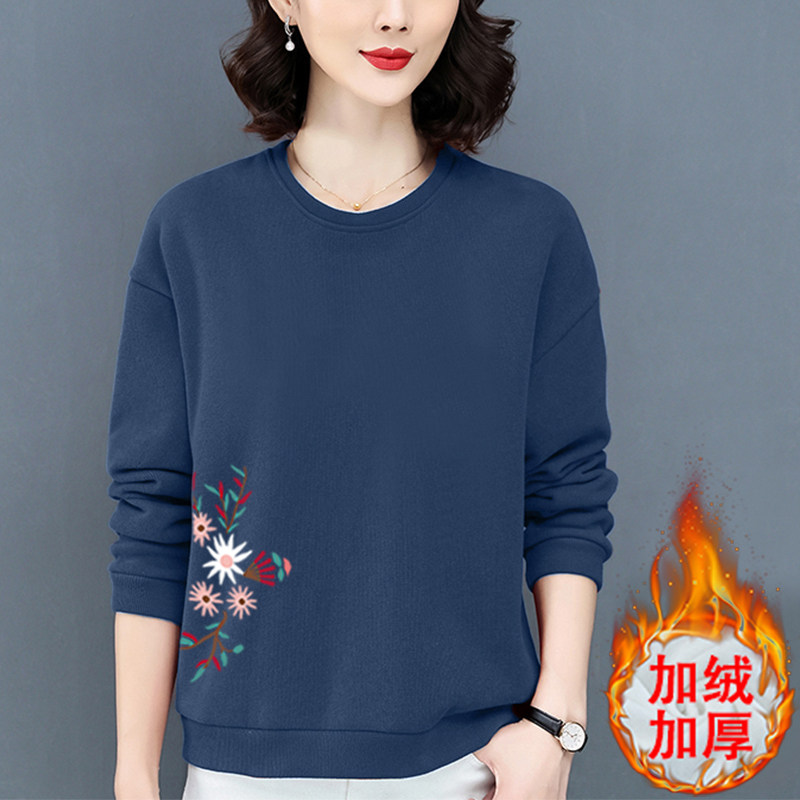 加绒加厚新款2025年秋冬卫衣女中老年妈妈装宽松大码洋气保暖上衣