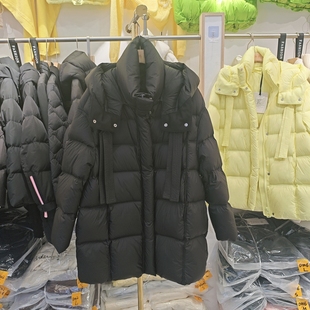 2025冬新款时尚气质休闲宽松大码连帽中长款白鸭绒羽绒服女