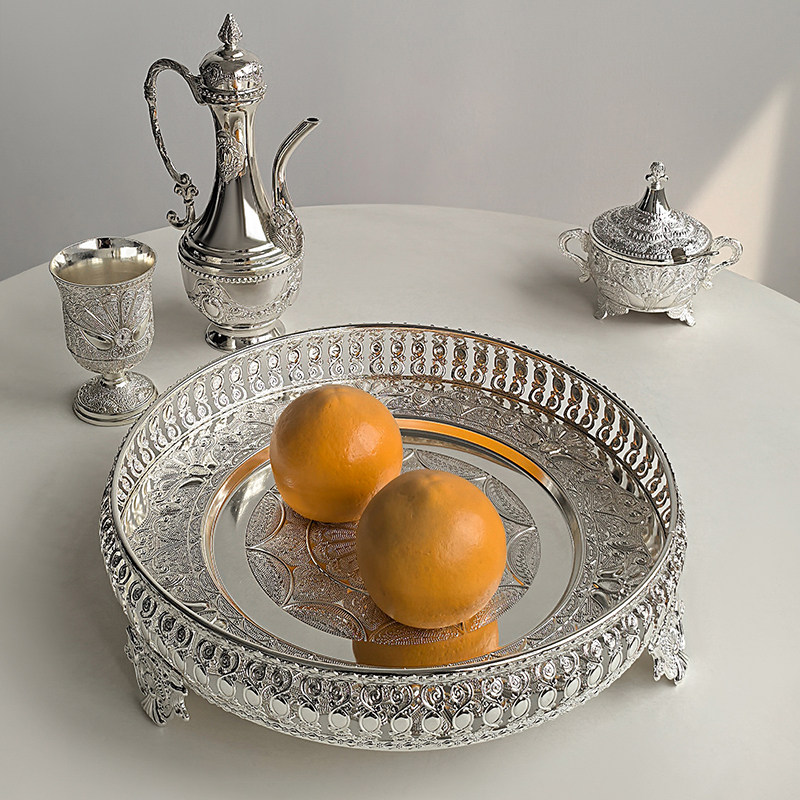 态生活轻奢风银色果盘家用客厅茶几水果盘零食收纳篓精致家居摆件