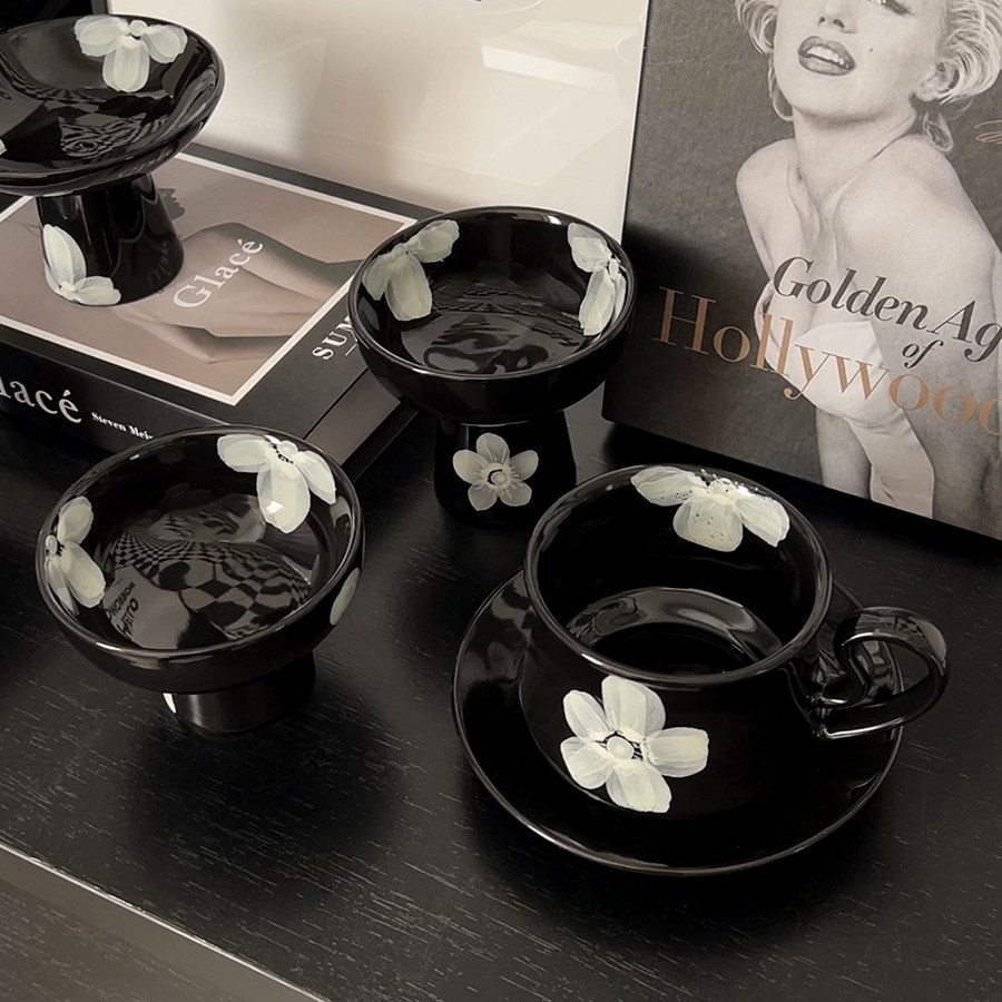 态生活小众复古风甜品碗雪糕碟家用高颜值手工创意艺术陶瓷高脚杯,餐饮具,碗,淘宝优惠券,粉丝福利购,淘宝优惠卷