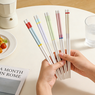 态生活 多巴胺ins风设计感少女心彩色家用陶瓷分食筷套装勺子筷子
