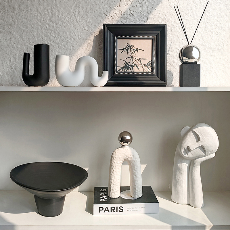 态生活北欧黑白陶瓷花瓶摆件
