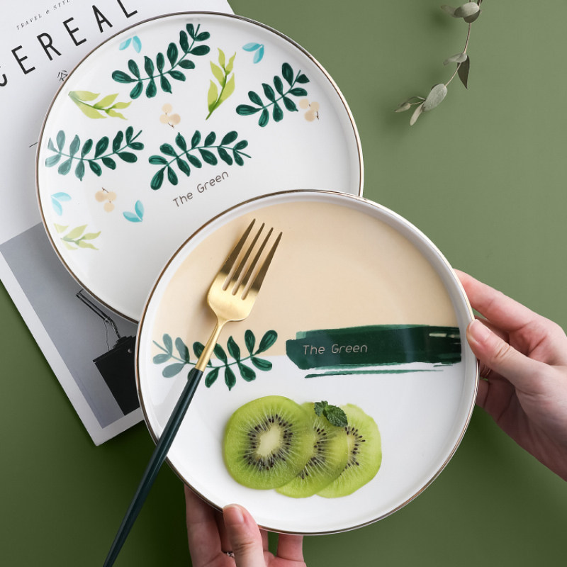 态生活尤加利金边陶瓷餐盘家用西餐牛排盘日式清新餐具菜盘意面盘,餐饮具,盘,淘宝优惠券,粉丝福利购,淘宝优惠卷