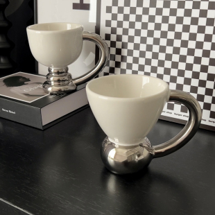 态生活 创意大把手水杯家用情侣杯礼物 小众高颜值陶瓷高脚马克杯