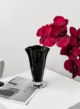 态生活法式轻奢风黑白玻璃插花瓶