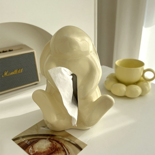 纸巾盒客厅可爱创意纸巾收纳盒 饰摆件 奶油兔陶瓷抽纸盒装 态生活