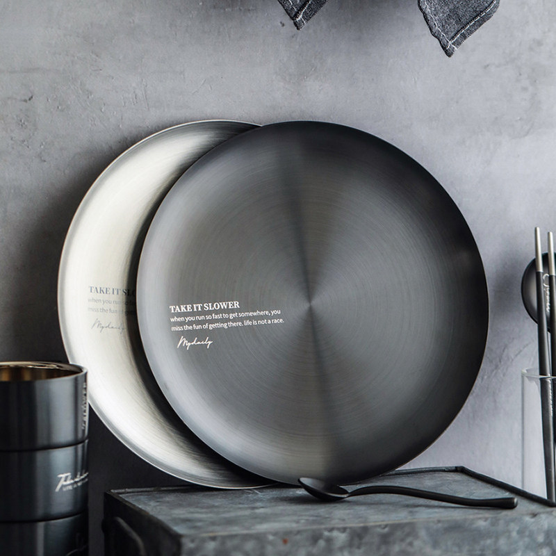 态生活定制盘工业风黑色不锈钢金属盘子现代网红餐厅酒店摆盘摆件,餐饮具,盘,淘宝优惠券,粉丝福利购,淘宝优惠卷