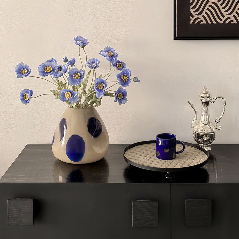 态生活中古轻奢玻璃花瓶餐桌客厅桌面插花花器高级感ins装饰摆件