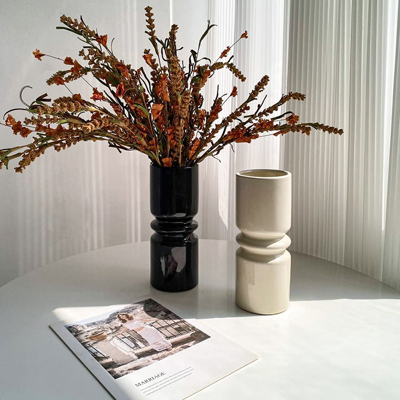 ins轻奢风奶油色陶瓷大花瓶