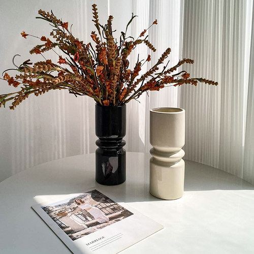 ins轻奢风奶油色陶瓷大花瓶