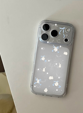 可爱卡通蝴蝶结小白兔手机壳适用苹果17promax新款iPhone16透明15pro硅胶17小众16pro防摔15女14全包软壳