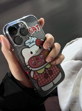 卡通贪吃kitty猫适用苹果16/17手机壳15promax全包iPhone15/14透明13硅胶12/xsxr可爱