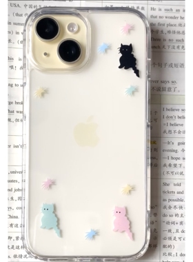 高级感可爱卡通猫咪适用苹果15promax手机壳iPhone14透明13Promax亚克力16pro保护套12新款11全包17pro防摔女