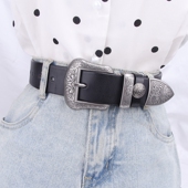 头层牛皮腰带男 拖地裤 手工复古真皮皮带女针扣唐草雕花装 饰牛仔裤